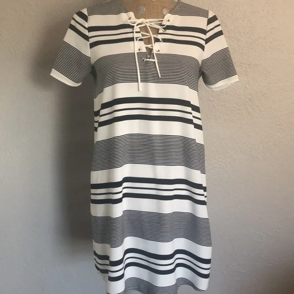 Express | Dresses | Express Striped Dress Pull Over With Lace Up Detailing  Like New Size Xsmall | Poshmark
